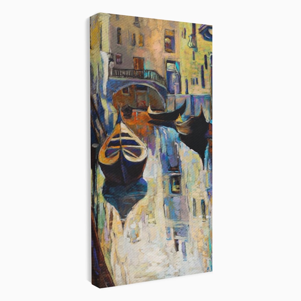 Tablou Canvas Premium LuxCanva® A1068, Gondola , Pod, Barci, Case, Culori Vibrante