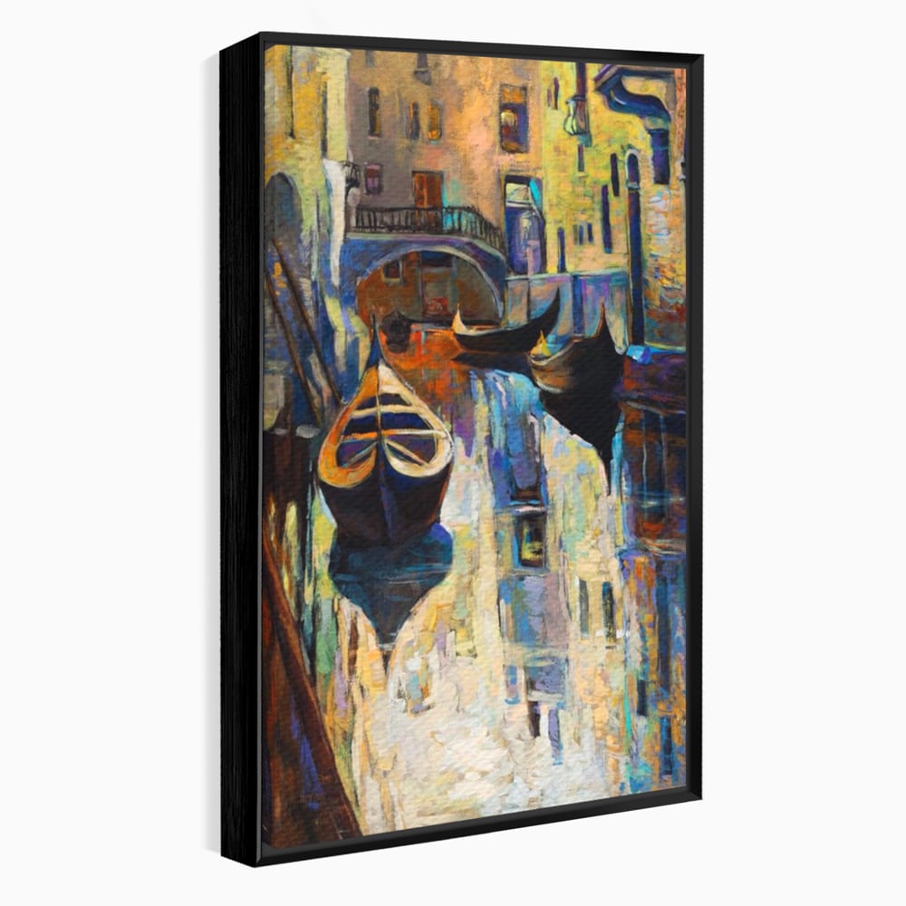 Tablou Canvas Premium LuxCanva® A1068, Gondola , Pod, Barci, Case, Culori Vibrante