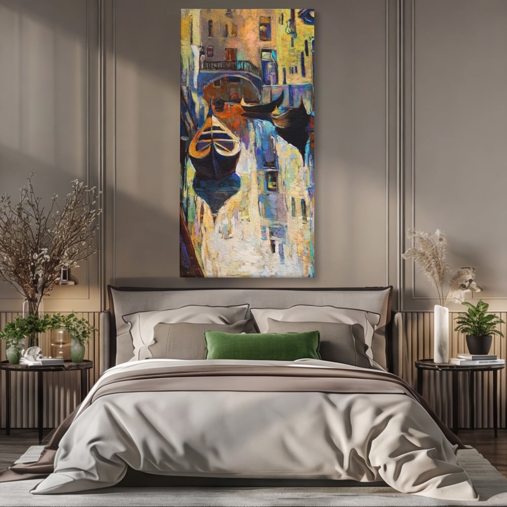 Tablou Canvas Premium LuxCanva® A1068, Gondola , Pod, Barci, Case, Culori Vibrante