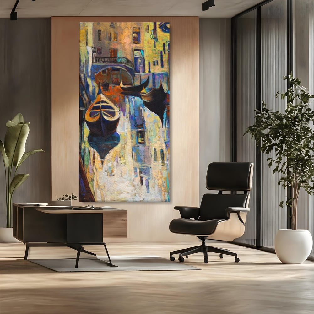 Tablou Canvas Premium LuxCanva® A1068, Gondola , Pod, Barci, Case, Culori Vibrante