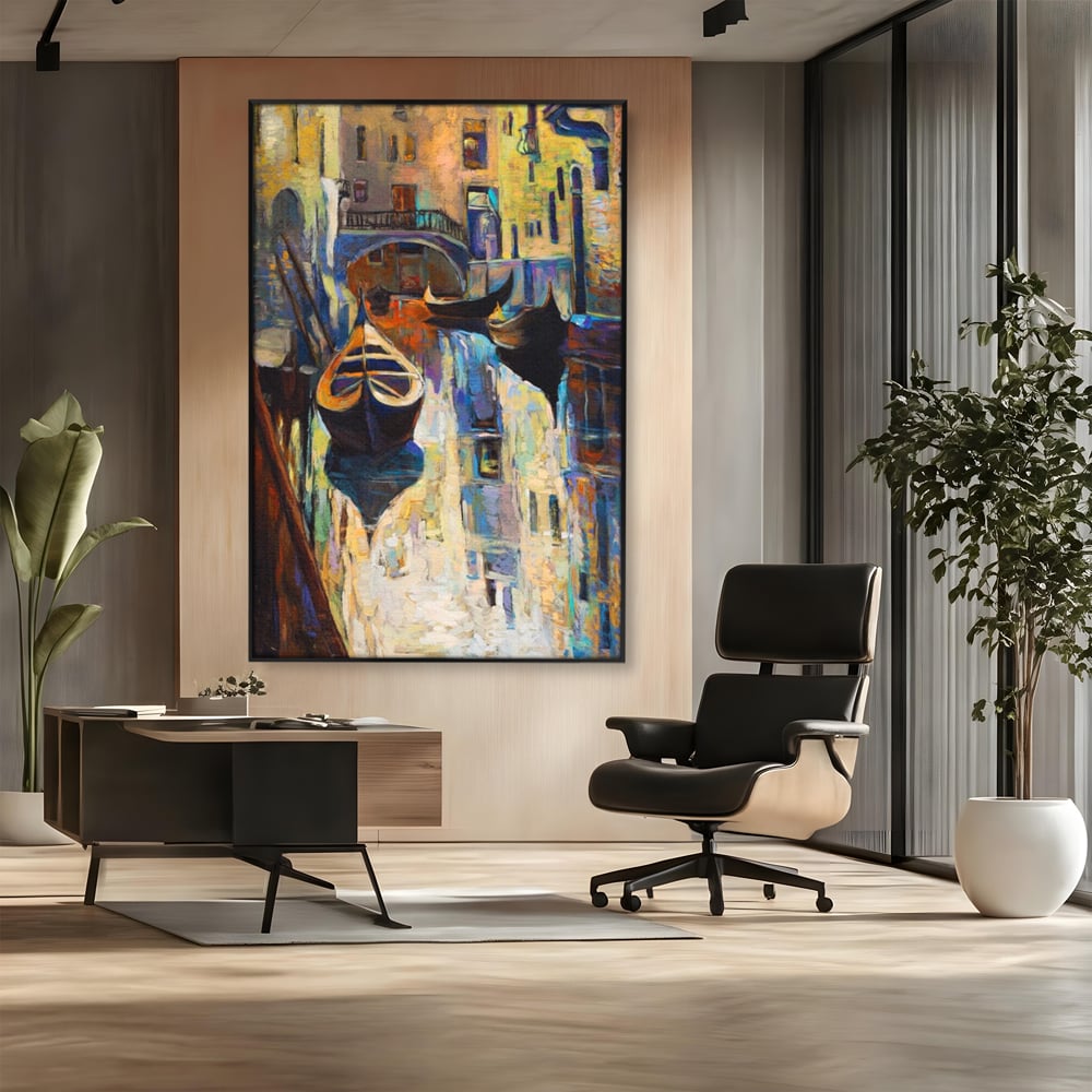 Tablou Canvas Premium LuxCanva® A1068, Gondola , Pod, Barci, Case, Culori Vibrante