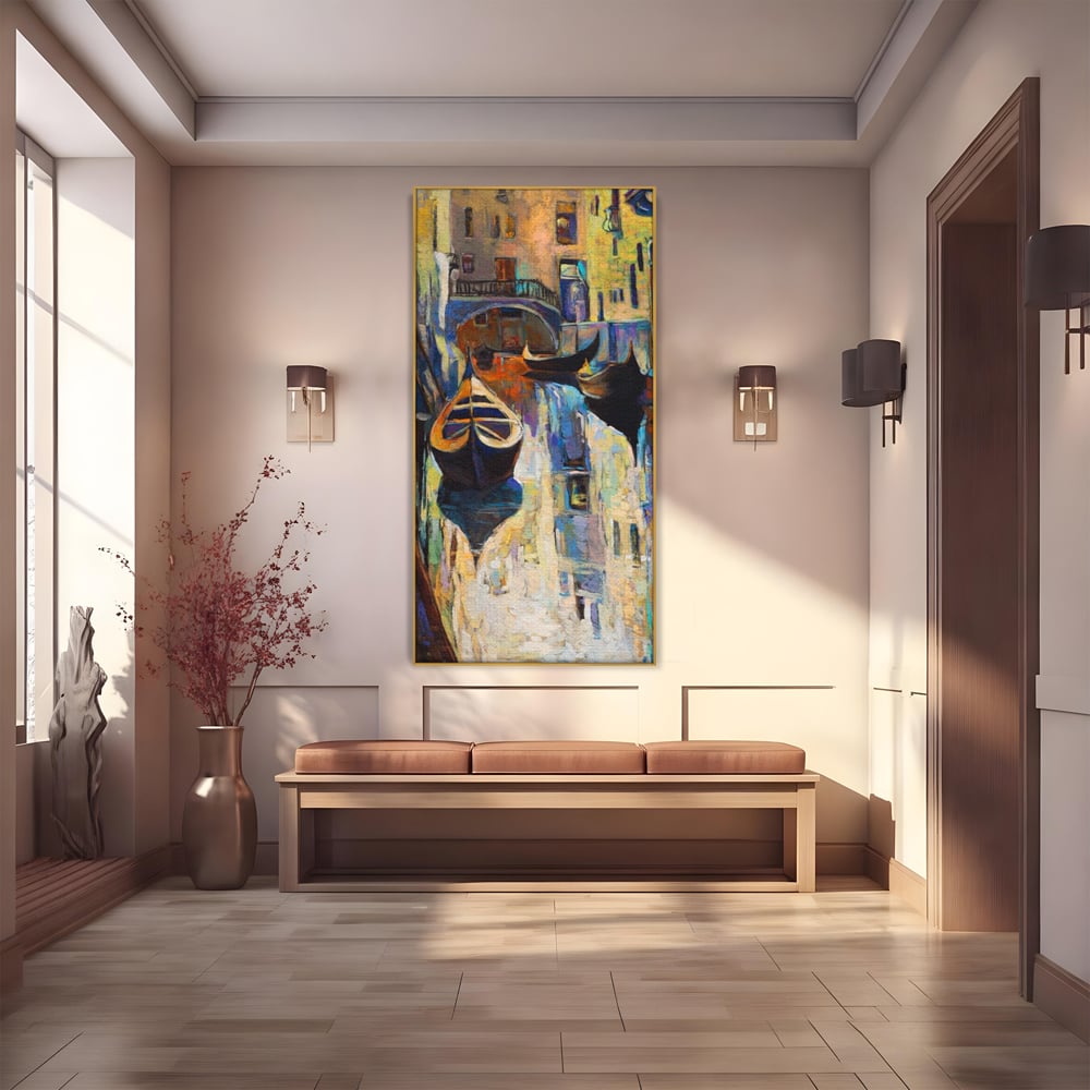 Tablou Canvas Premium LuxCanva® A1068, Gondola , Pod, Barci, Case, Culori Vibrante