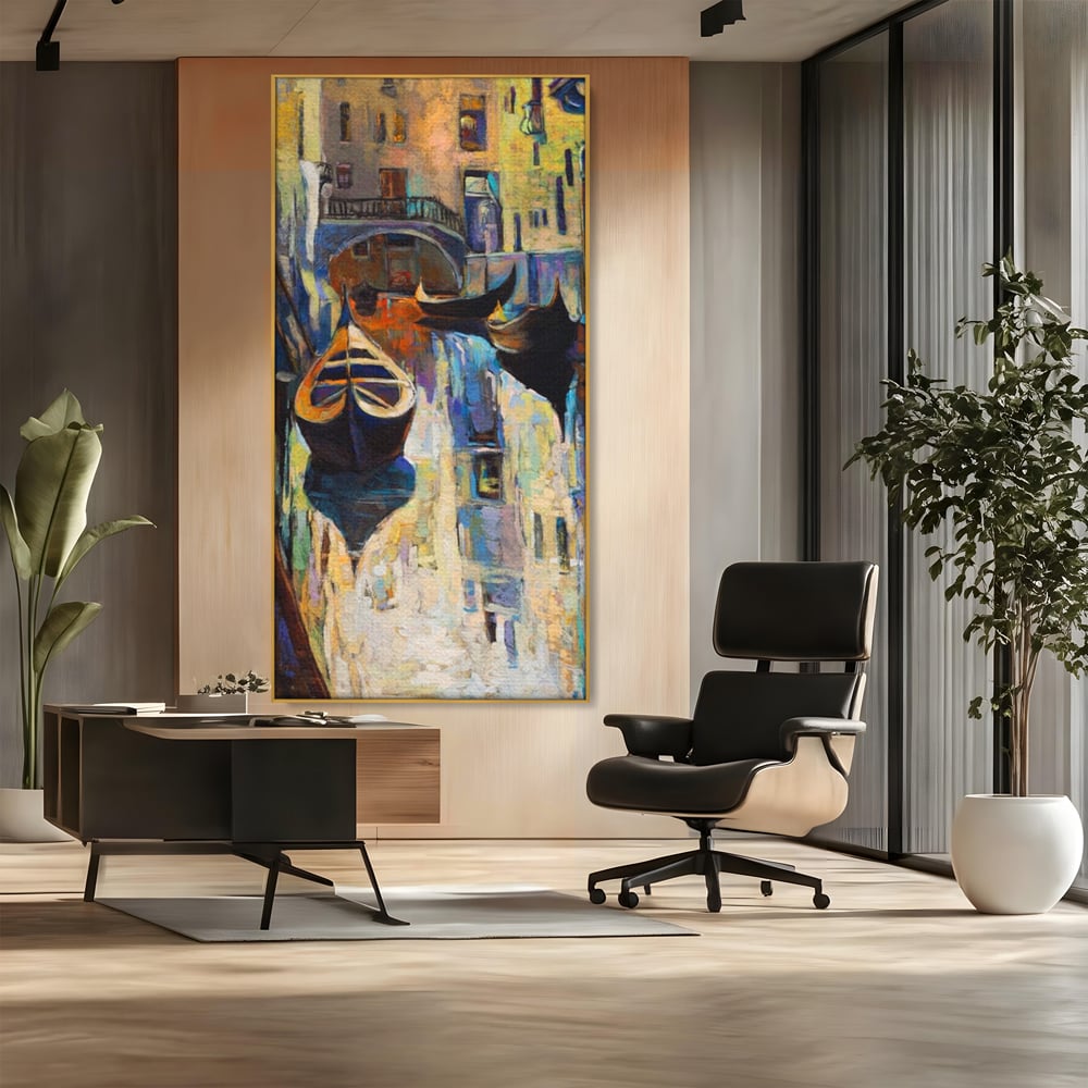 Tablou Canvas Premium LuxCanva® A1068, Gondola , Pod, Barci, Case, Culori Vibrante