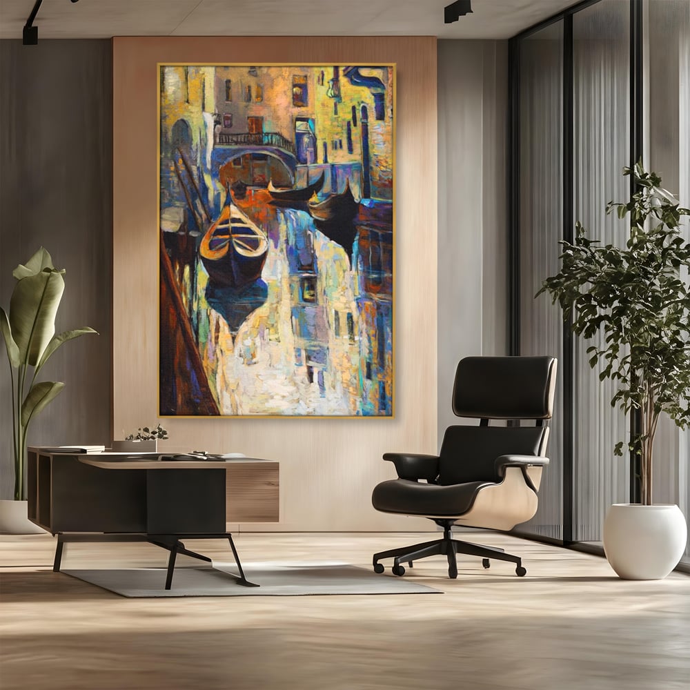 Tablou Canvas Premium LuxCanva® A1068, Gondola , Pod, Barci, Case, Culori Vibrante