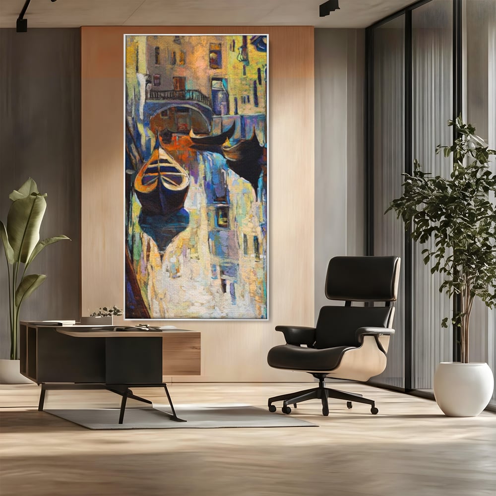 Tablou Canvas Premium LuxCanva® A1068, Gondola , Pod, Barci, Case, Culori Vibrante