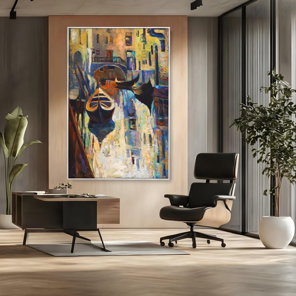 Tablou Canvas Premium LuxCanva® A1068, Gondola , Pod, Barci, Case, Culori Vibrante