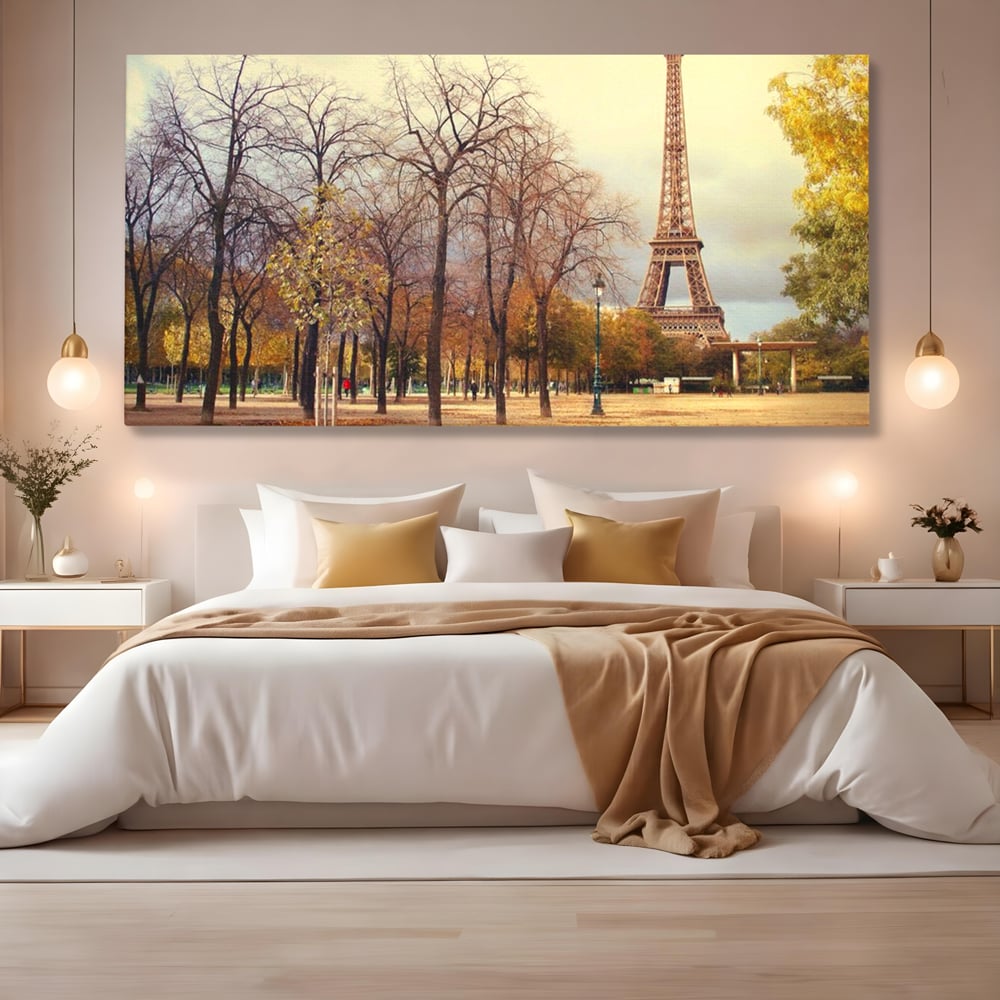Tablou Canvas Premium LuxCanva® A1069, Turnul Eiffel ,  Paris, Toamna, Oameni, Culori Vibrante