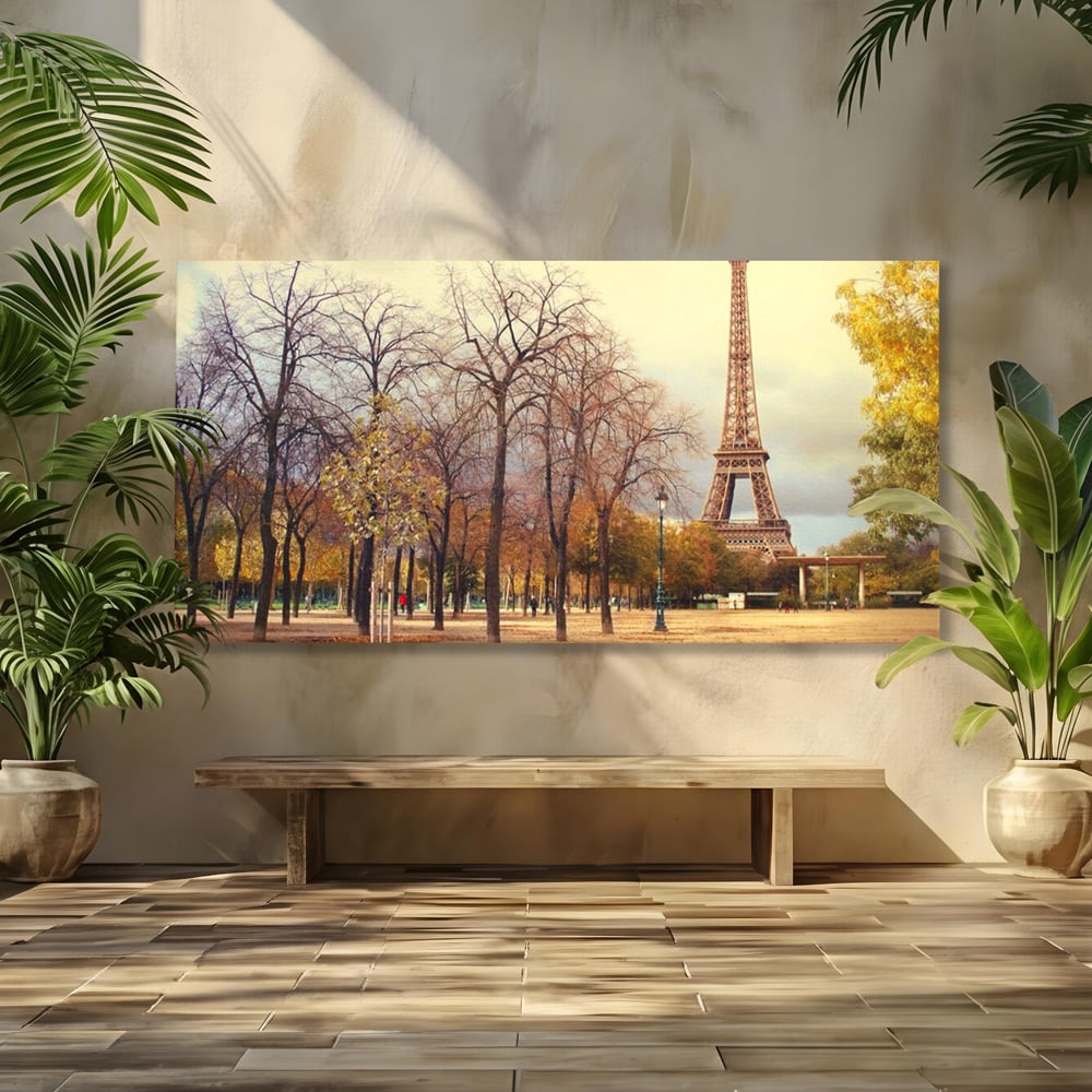 Tablou Canvas Premium LuxCanva® A1069, Turnul Eiffel ,  Paris, Toamna, Oameni, Culori Vibrante