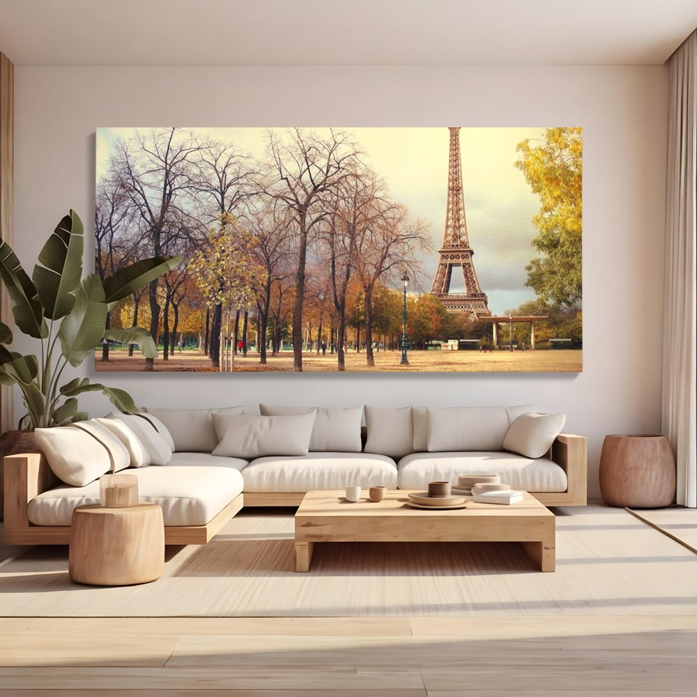 Tablou Canvas Premium LuxCanva® A1069, Turnul Eiffel ,  Paris, Toamna, Oameni, Culori Vibrante
