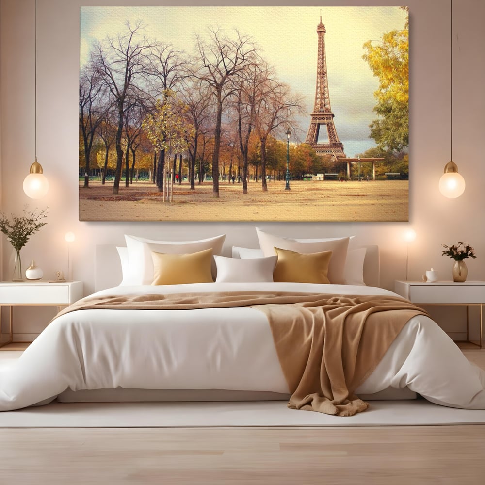 Tablou Canvas Premium LuxCanva® A1069, Turnul Eiffel ,  Paris, Toamna, Oameni, Culori Vibrante