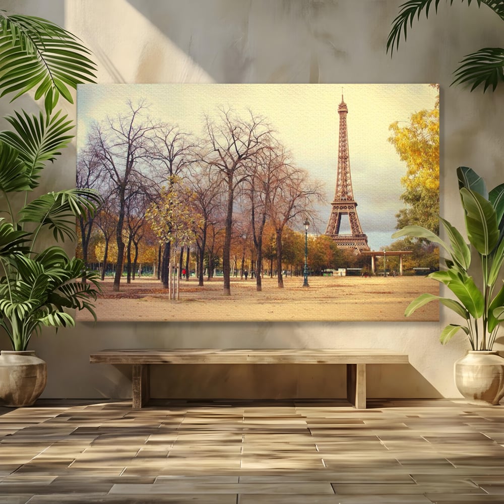 Tablou Canvas Premium LuxCanva® A1069, Turnul Eiffel ,  Paris, Toamna, Oameni, Culori Vibrante