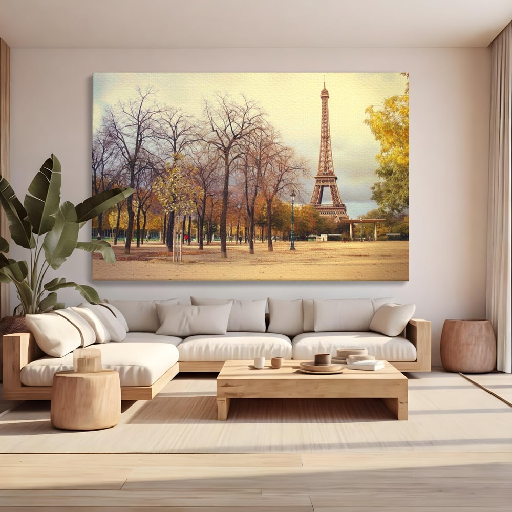 Tablou Canvas Premium LuxCanva® A1069, Turnul Eiffel ,  Paris, Toamna, Oameni, Culori Vibrante