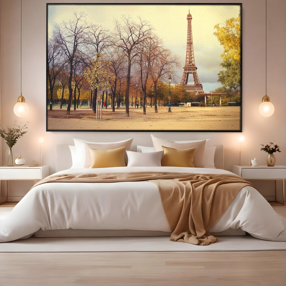 Tablou Canvas Premium LuxCanva® A1069, Turnul Eiffel ,  Paris, Toamna, Oameni, Culori Vibrante