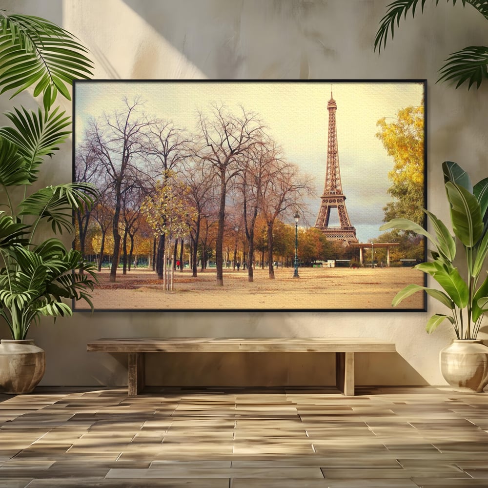 Tablou Canvas Premium LuxCanva® A1069, Turnul Eiffel ,  Paris, Toamna, Oameni, Culori Vibrante