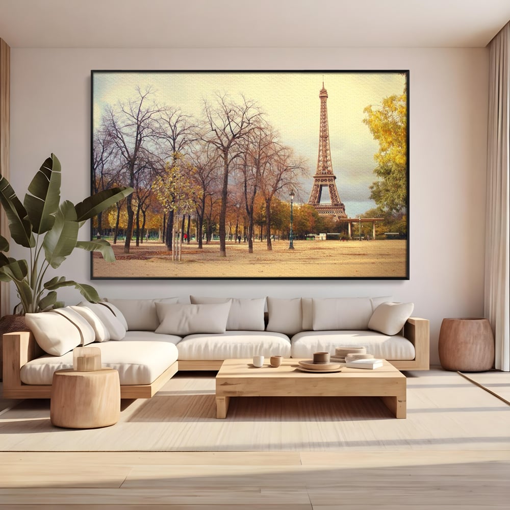 Tablou Canvas Premium LuxCanva® A1069, Turnul Eiffel ,  Paris, Toamna, Oameni, Culori Vibrante