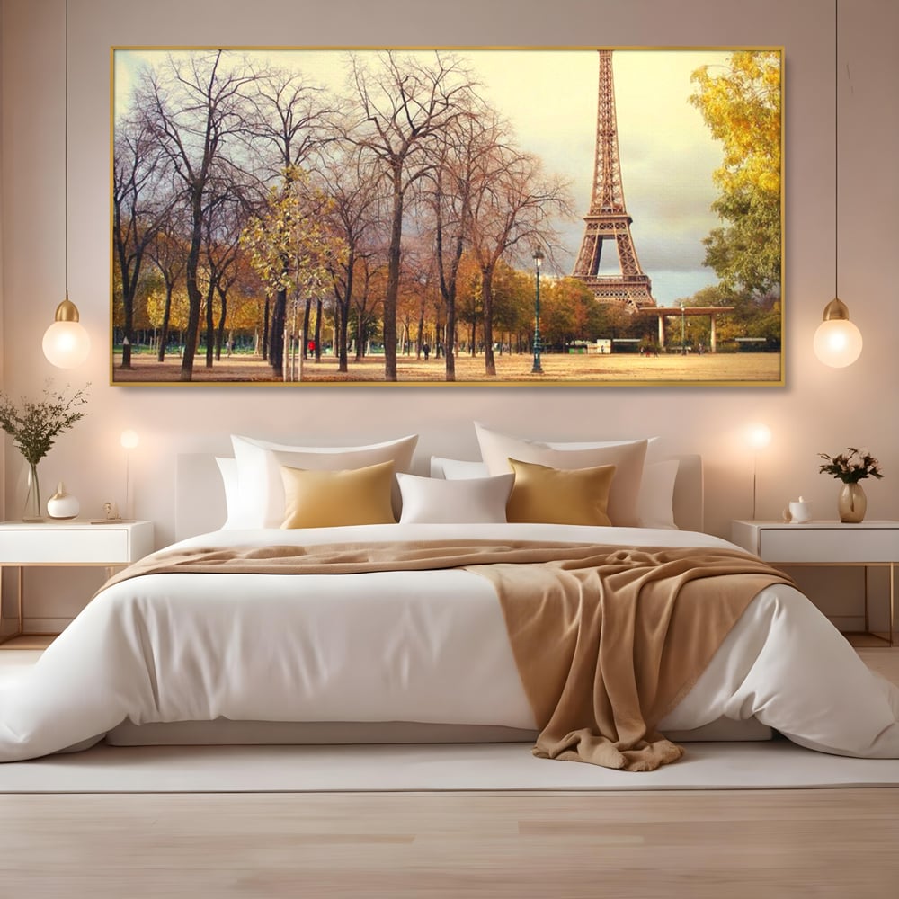 Tablou Canvas Premium LuxCanva® A1069, Turnul Eiffel ,  Paris, Toamna, Oameni, Culori Vibrante