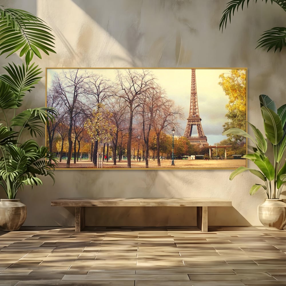 Tablou Canvas Premium LuxCanva® A1069, Turnul Eiffel ,  Paris, Toamna, Oameni, Culori Vibrante