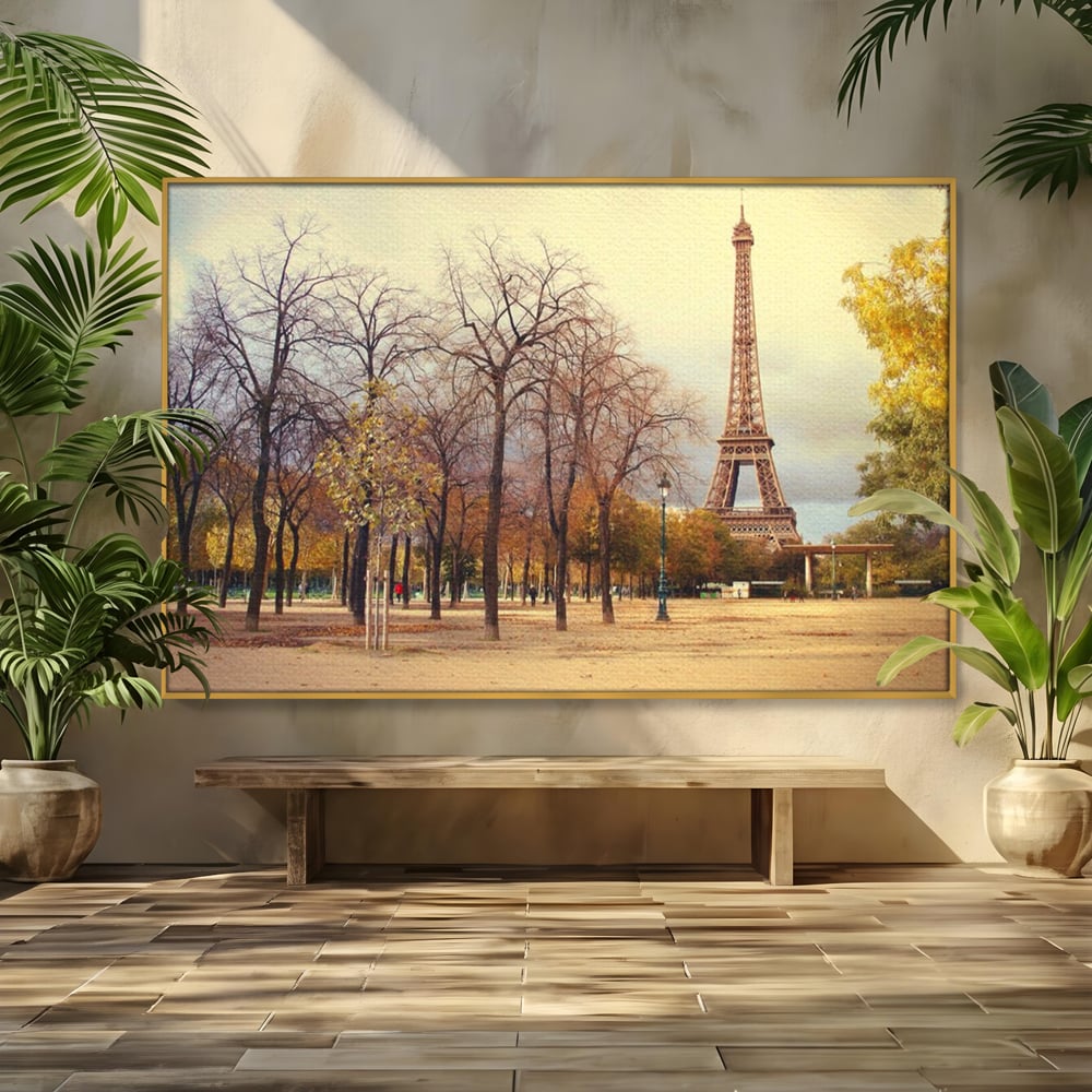 Tablou Canvas Premium LuxCanva® A1069, Turnul Eiffel ,  Paris, Toamna, Oameni, Culori Vibrante