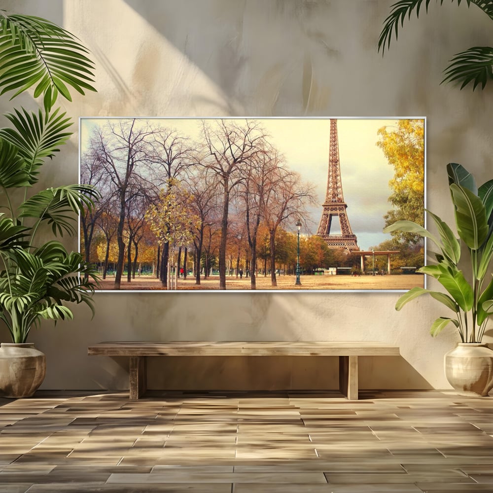 Tablou Canvas Premium LuxCanva® A1069, Turnul Eiffel ,  Paris, Toamna, Oameni, Culori Vibrante