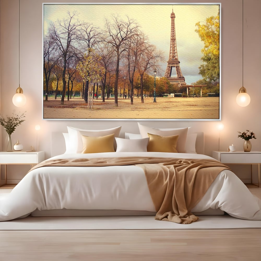 Tablou Canvas Premium LuxCanva® A1069, Turnul Eiffel ,  Paris, Toamna, Oameni, Culori Vibrante
