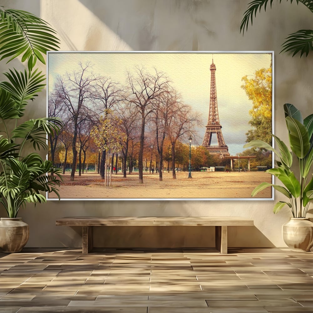 Tablou Canvas Premium LuxCanva® A1069, Turnul Eiffel ,  Paris, Toamna, Oameni, Culori Vibrante