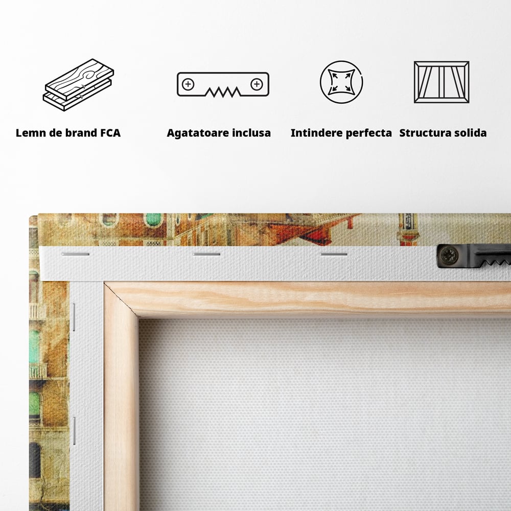 Tablou Canvas Premium LuxCanva® A1070, Plimbare Cu Gondola , Oameni, Canal Grande, Barci, Case, Culori Vibrante