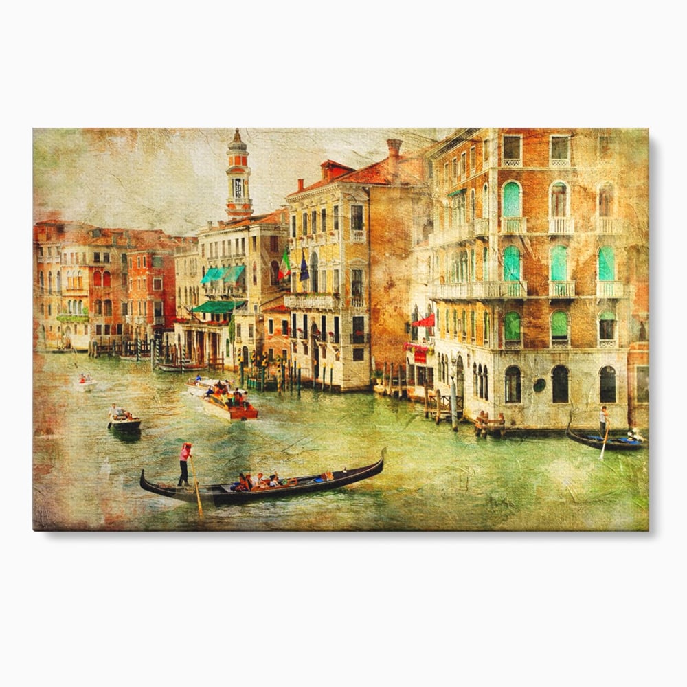 Tablou Canvas Premium LuxCanva® A1070, Plimbare Cu Gondola , Oameni, Canal Grande, Barci, Case, Culori Vibrante