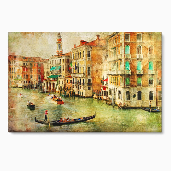Tablou Canvas Premium LuxCanva® A1070, Plimbare Cu Gondola , Oameni, Canal Grande, Barci, Case, Culori Vibrante