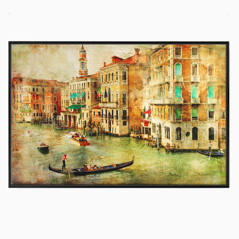 Tablou Canvas Premium LuxCanva® A1070, Plimbare Cu Gondola , Oameni, Canal Grande, Barci, Case, Culori Vibrante