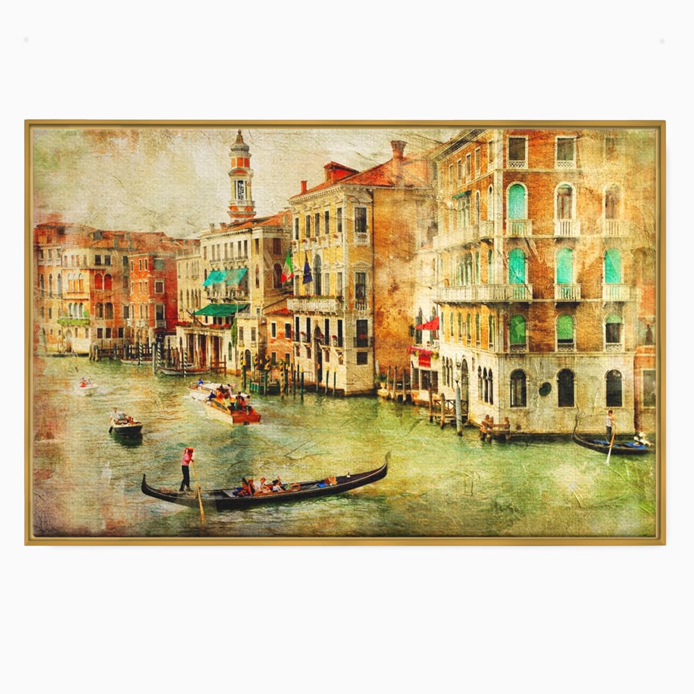 Tablou Canvas Premium LuxCanva® A1070, Plimbare Cu Gondola , Oameni, Canal Grande, Barci, Case, Culori Vibrante