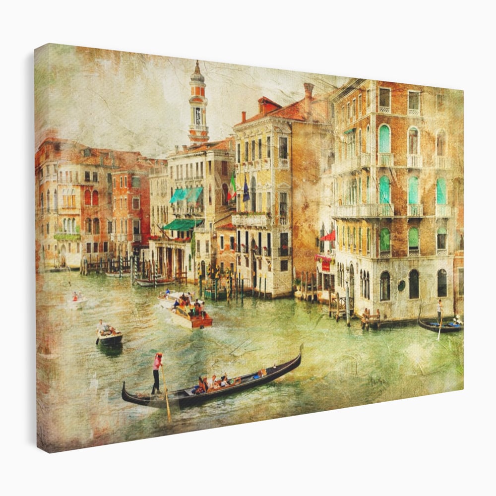 Tablou Canvas Premium LuxCanva® A1070, Plimbare Cu Gondola , Oameni, Canal Grande, Barci, Case, Culori Vibrante