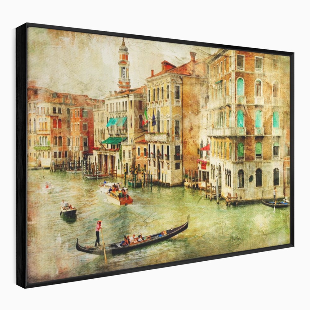 Tablou Canvas Premium LuxCanva® A1070, Plimbare Cu Gondola , Oameni, Canal Grande, Barci, Case, Culori Vibrante