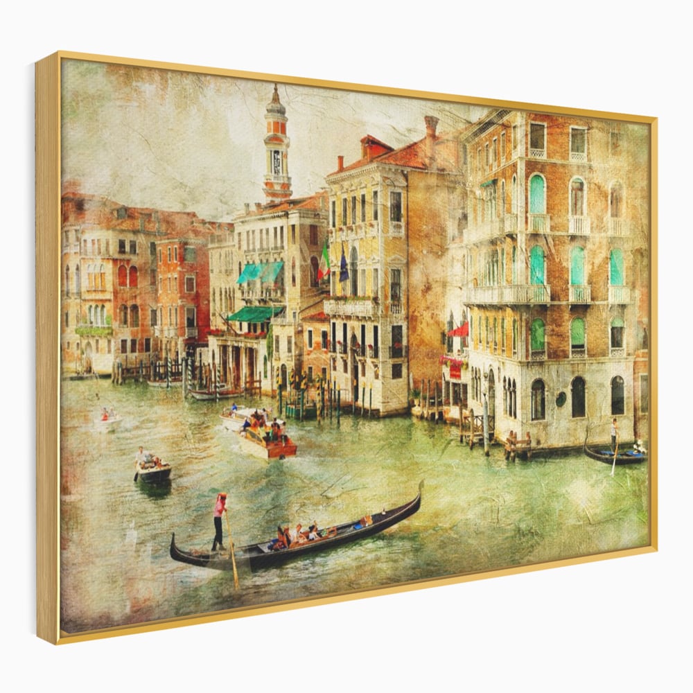 Tablou Canvas Premium LuxCanva® A1070, Plimbare Cu Gondola , Oameni, Canal Grande, Barci, Case, Culori Vibrante