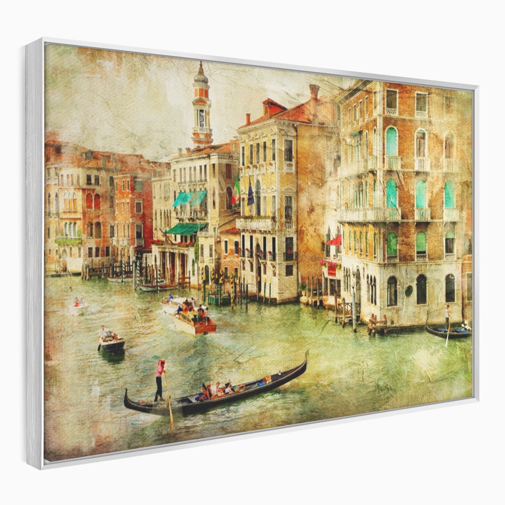 Tablou Canvas Premium LuxCanva® A1070, Plimbare Cu Gondola , Oameni, Canal Grande, Barci, Case, Culori Vibrante
