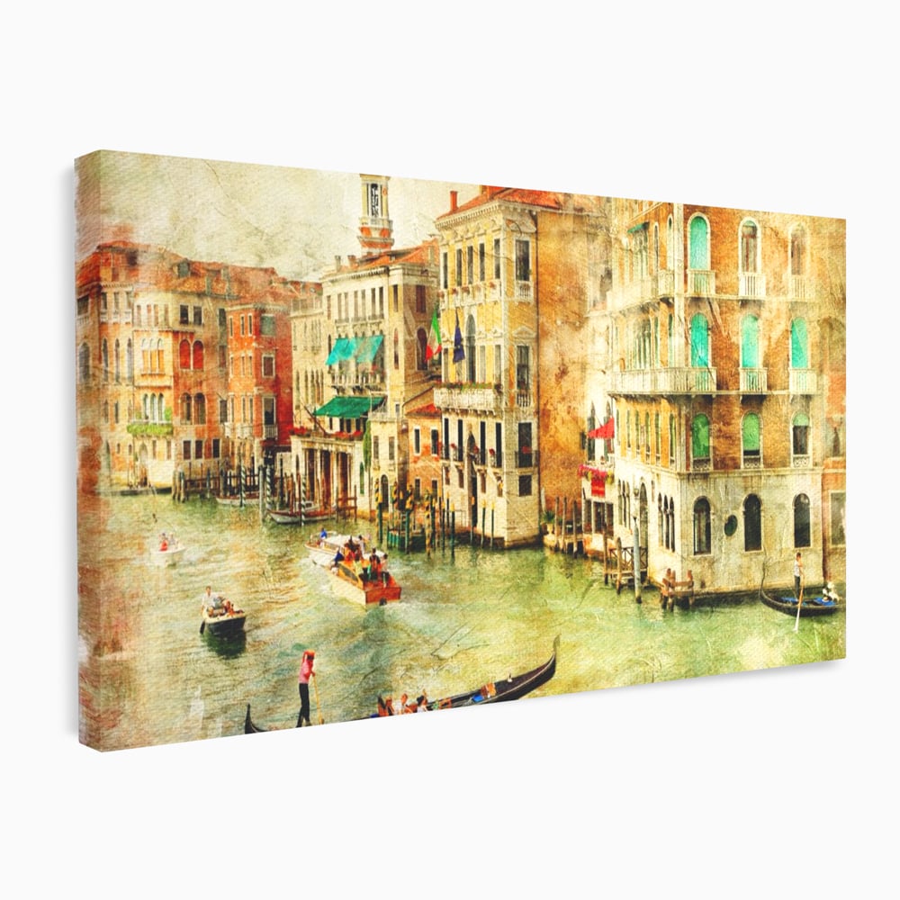 Tablou Canvas Premium LuxCanva® A1070, Plimbare Cu Gondola , Oameni, Canal Grande, Barci, Case, Culori Vibrante