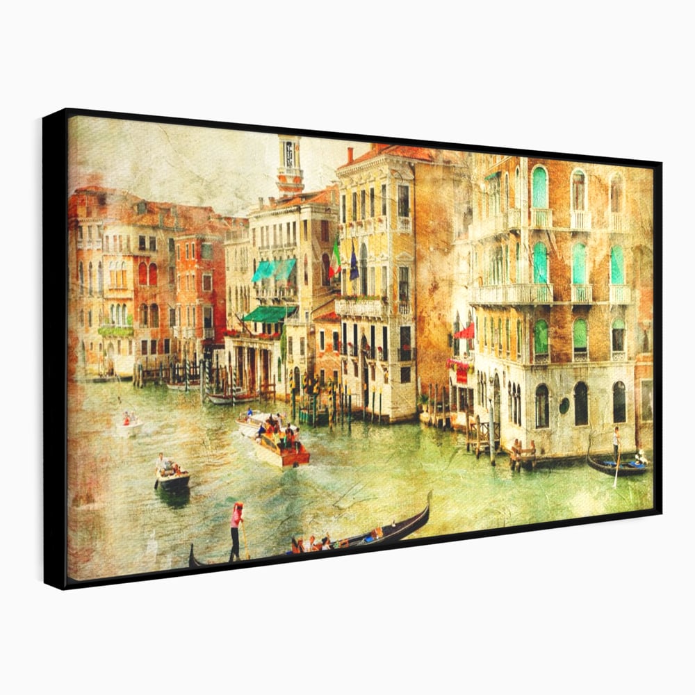Tablou Canvas Premium LuxCanva® A1070, Plimbare Cu Gondola , Oameni, Canal Grande, Barci, Case, Culori Vibrante