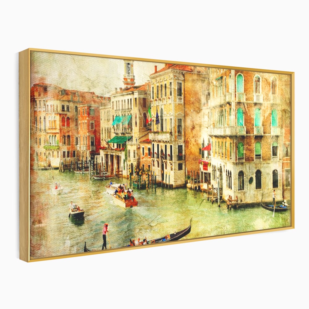 Tablou Canvas Premium LuxCanva® A1070, Plimbare Cu Gondola , Oameni, Canal Grande, Barci, Case, Culori Vibrante