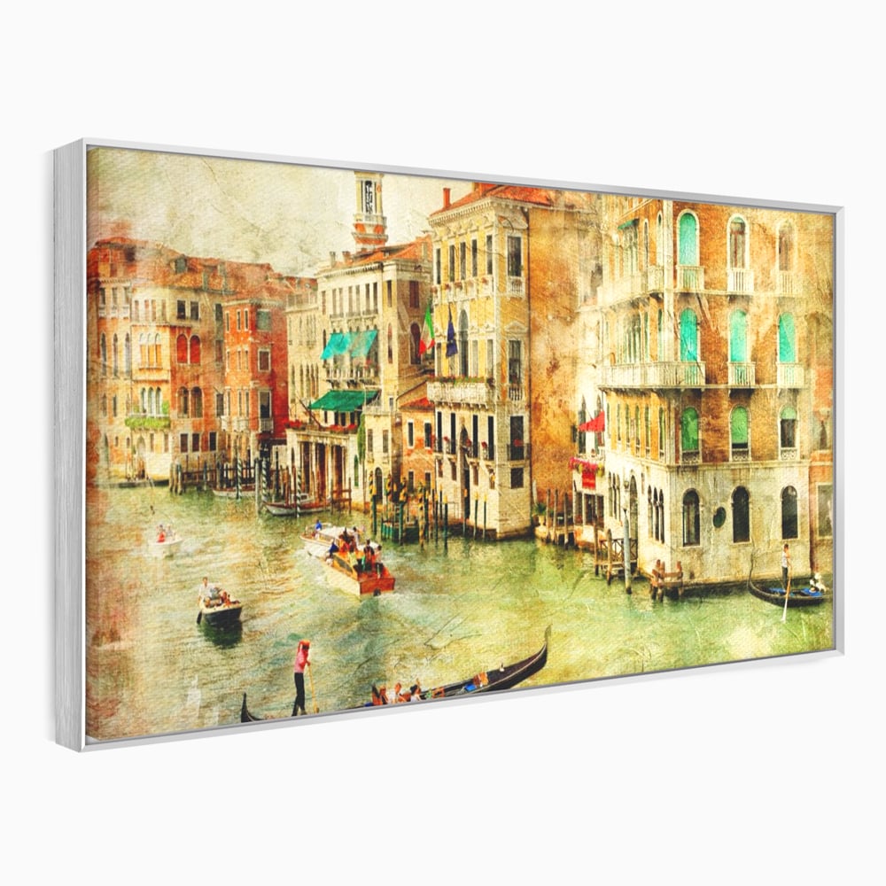 Tablou Canvas Premium LuxCanva® A1070, Plimbare Cu Gondola , Oameni, Canal Grande, Barci, Case, Culori Vibrante