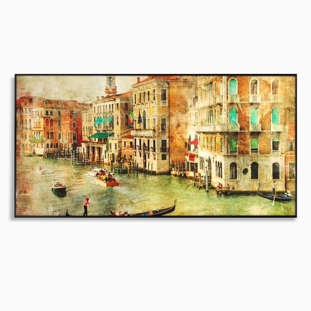 Tablou Canvas Premium LuxCanva® A1070, Plimbare Cu Gondola , Oameni, Canal Grande, Barci, Case, Culori Vibrante
