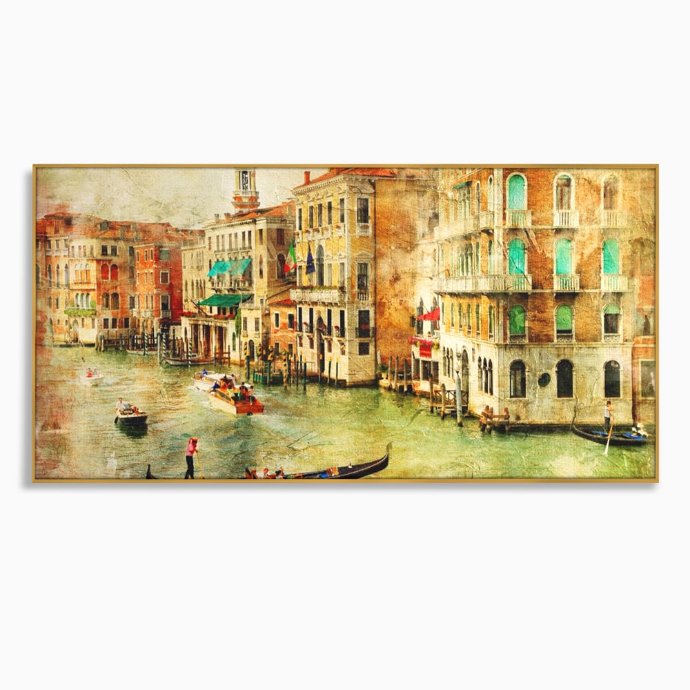 Tablou Canvas Premium LuxCanva® A1070, Plimbare Cu Gondola , Oameni, Canal Grande, Barci, Case, Culori Vibrante