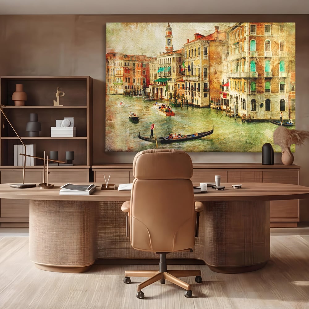 Tablou Canvas Premium LuxCanva® A1070, Plimbare Cu Gondola , Oameni, Canal Grande, Barci, Case, Culori Vibrante