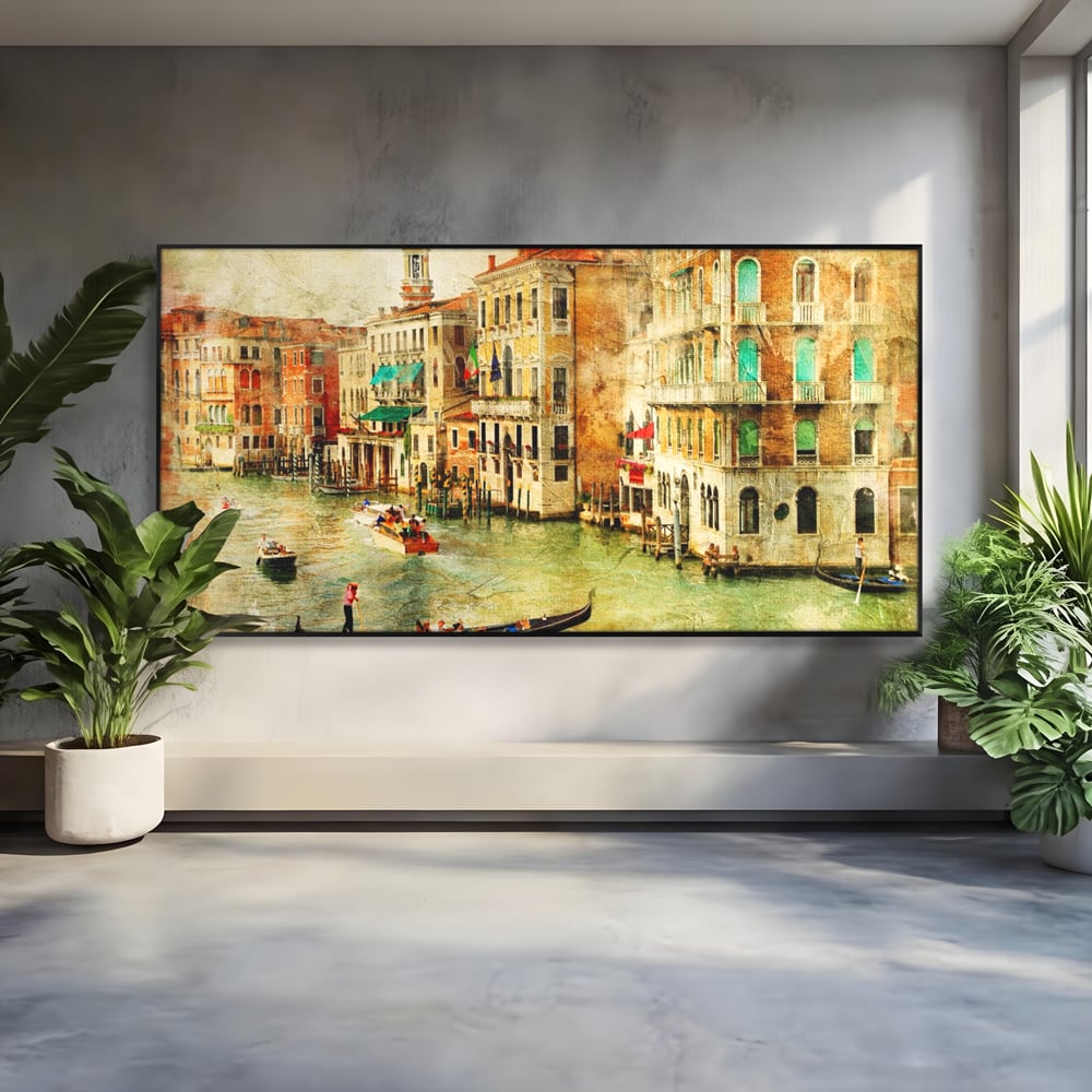 Tablou Canvas Premium LuxCanva® A1070, Plimbare Cu Gondola , Oameni, Canal Grande, Barci, Case, Culori Vibrante