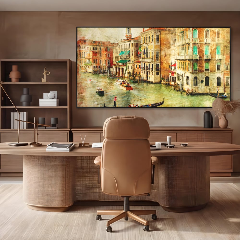 Tablou Canvas Premium LuxCanva® A1070, Plimbare Cu Gondola , Oameni, Canal Grande, Barci, Case, Culori Vibrante