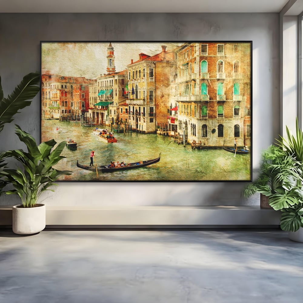 Tablou Canvas Premium LuxCanva® A1070, Plimbare Cu Gondola , Oameni, Canal Grande, Barci, Case, Culori Vibrante