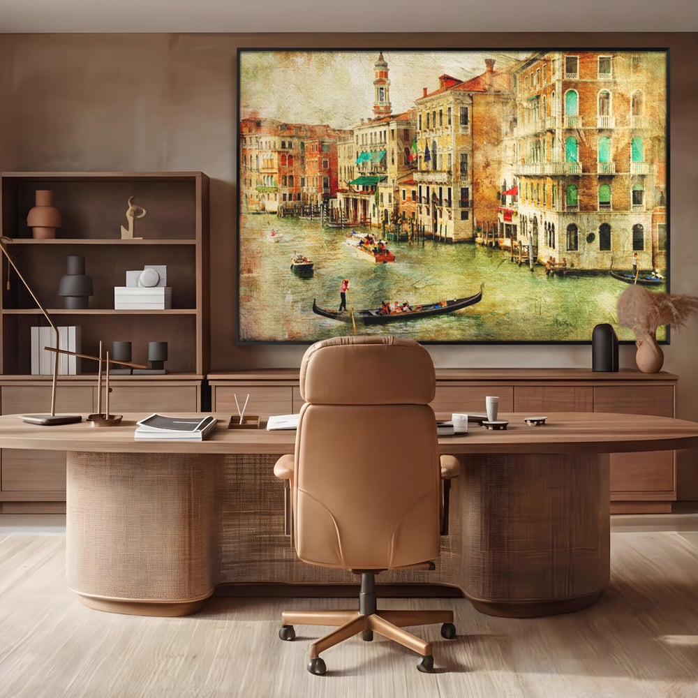 Tablou Canvas Premium LuxCanva® A1070, Plimbare Cu Gondola , Oameni, Canal Grande, Barci, Case, Culori Vibrante