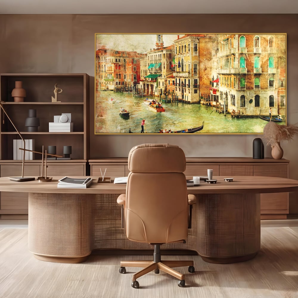 Tablou Canvas Premium LuxCanva® A1070, Plimbare Cu Gondola , Oameni, Canal Grande, Barci, Case, Culori Vibrante