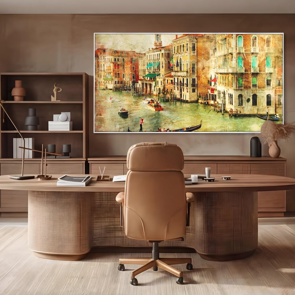 Tablou Canvas Premium LuxCanva® A1070, Plimbare Cu Gondola , Oameni, Canal Grande, Barci, Case, Culori Vibrante