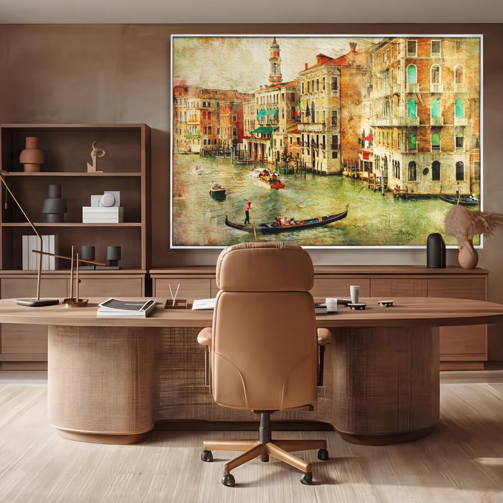 Tablou Canvas Premium LuxCanva® A1070, Plimbare Cu Gondola , Oameni, Canal Grande, Barci, Case, Culori Vibrante