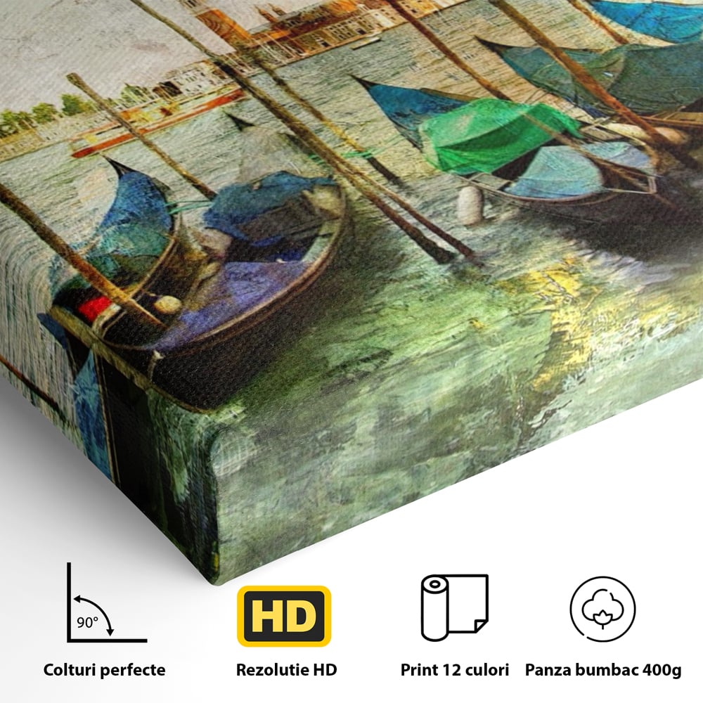 Tablou Canvas Premium LuxCanva® A1071, Barci In Port , Peisaj, Gondola, Mare, Culori Vibrante