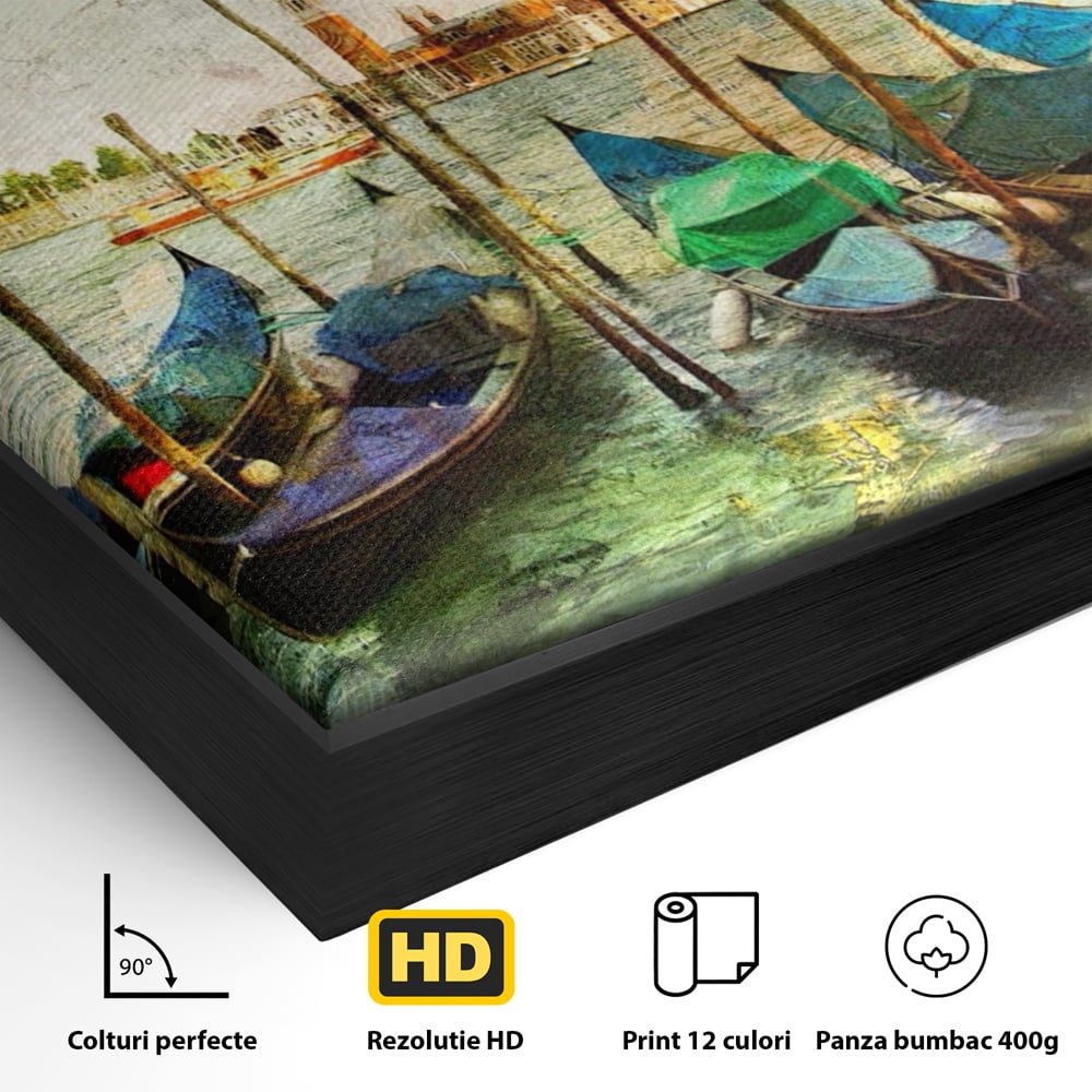 Tablou Canvas Premium LuxCanva® A1071, Barci In Port , Peisaj, Gondola, Mare, Culori Vibrante